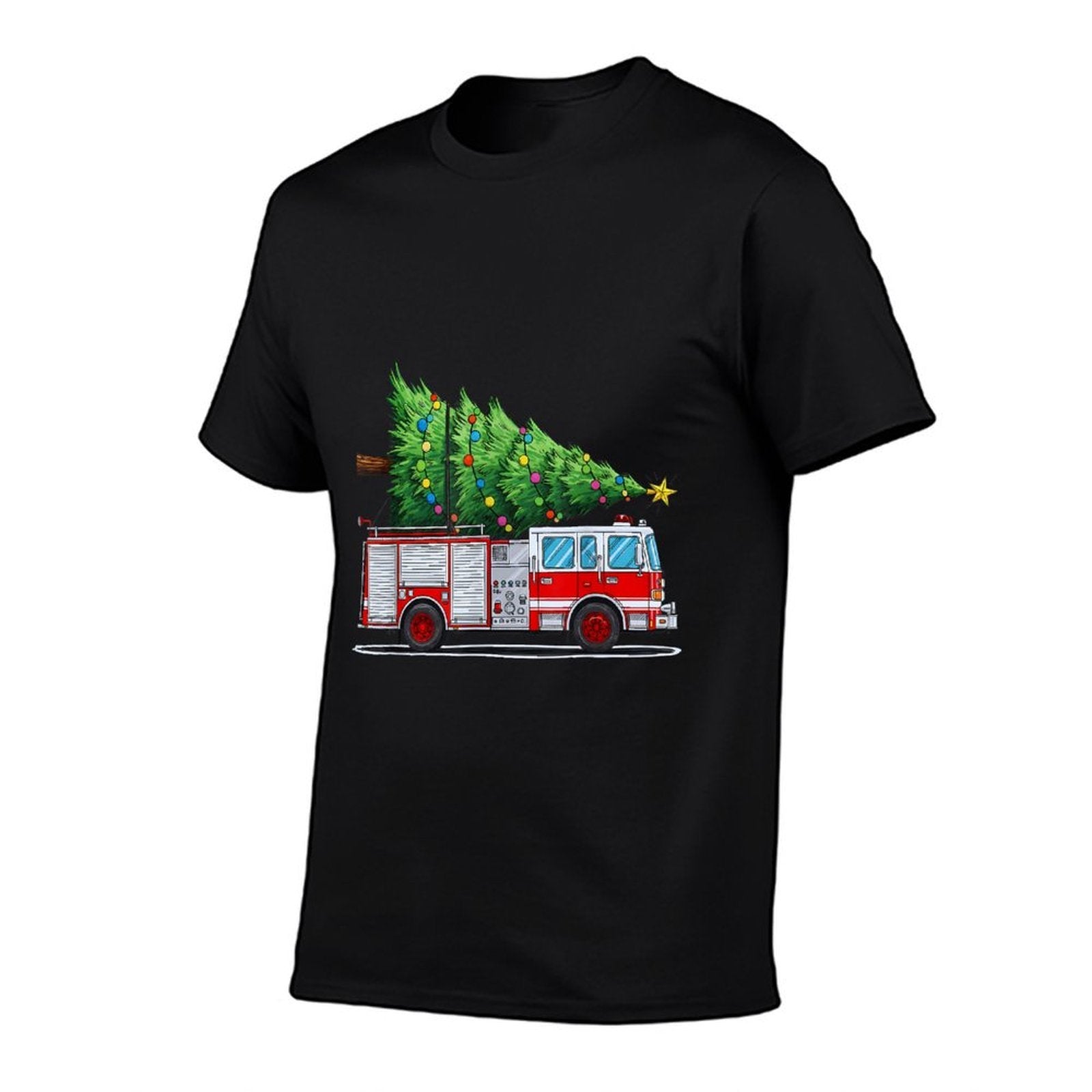 Fire Truck Christmas Tree Xmas Lights Firefighter Holiday  Oversized Silhouette T-Shirt