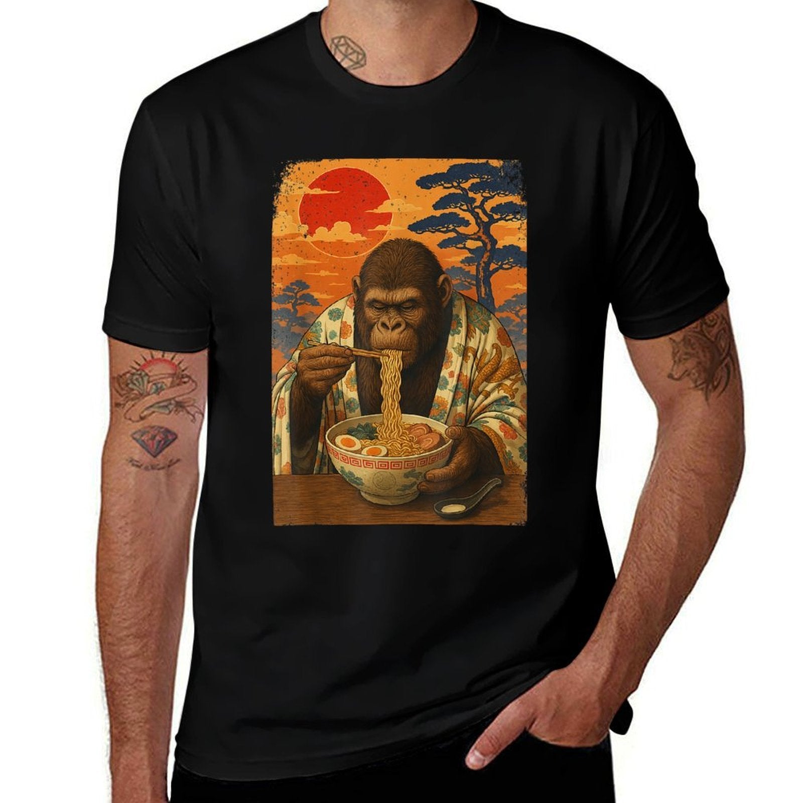 Bigfoot Eating Japanese Ramen Noodles Funny Gifts Men Women  Odor-resistant T-Shirt