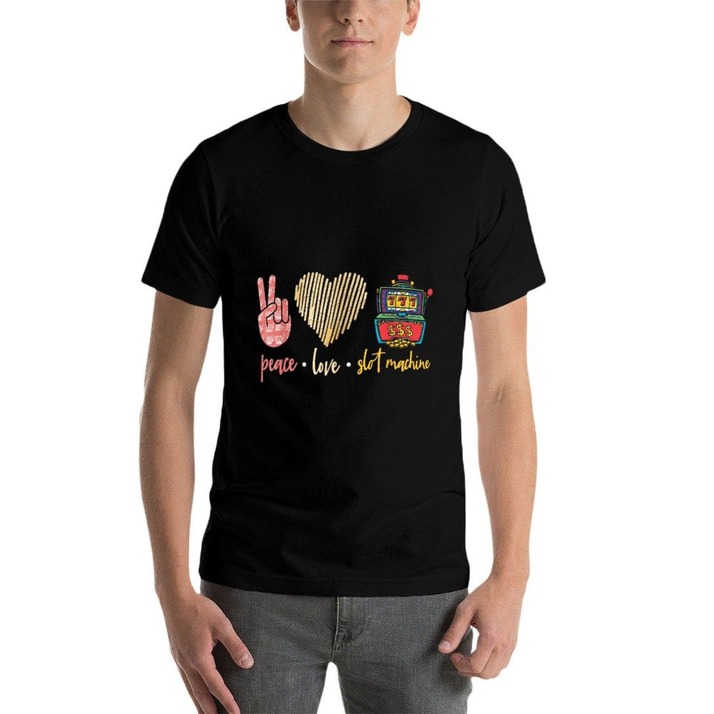 Peace Love Slot Machine, Lucky Las Vegas Casino Game  Summer-ready Fabric T-Shirt