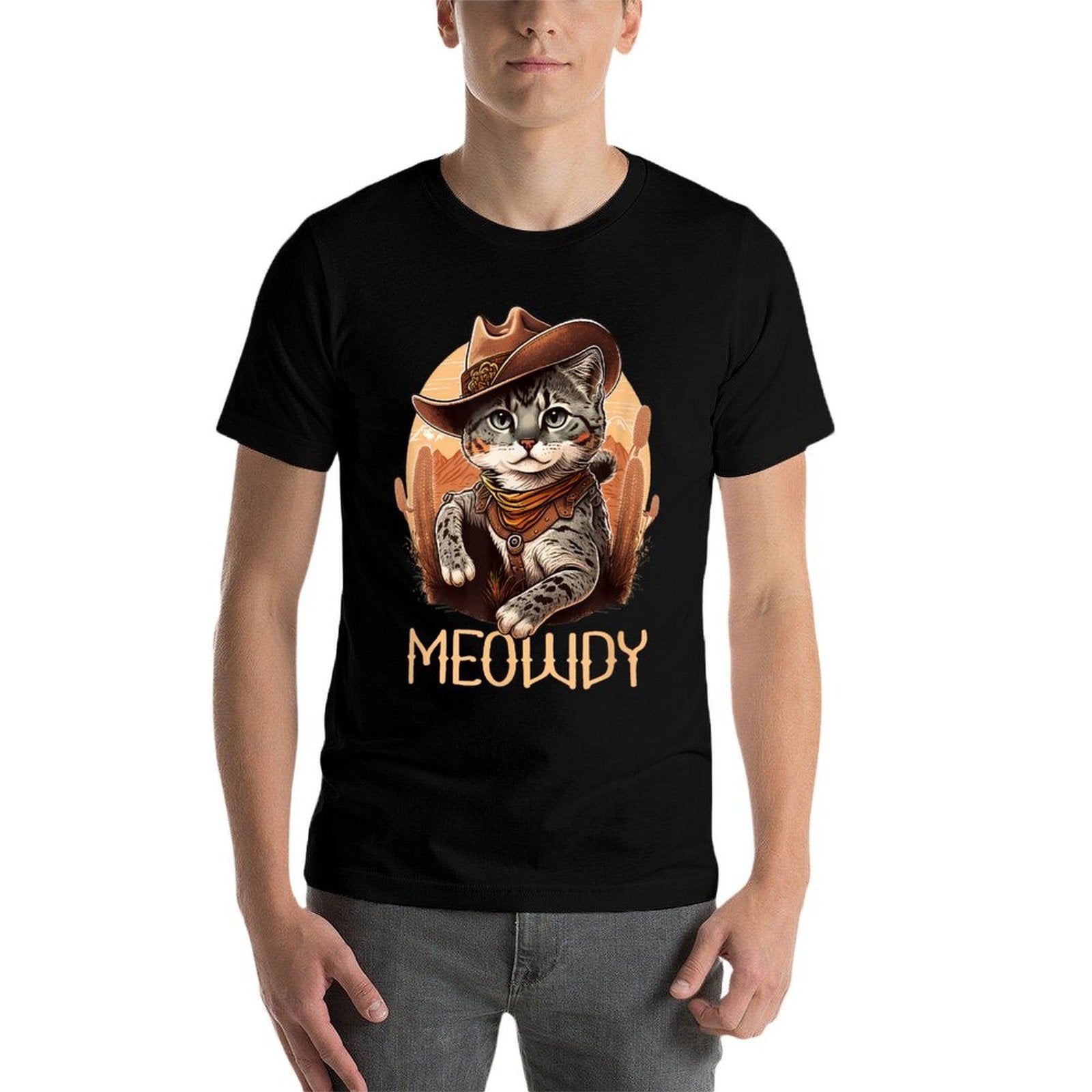 Meowdy Cat Funny Howdy Meme Western Cowboy Kitten  Cotton T-Shirt