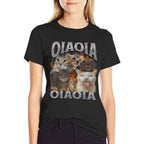 Oia Oia Funny Cat Meme Bootleg Graphic  Ribbed Collar T-Shirt