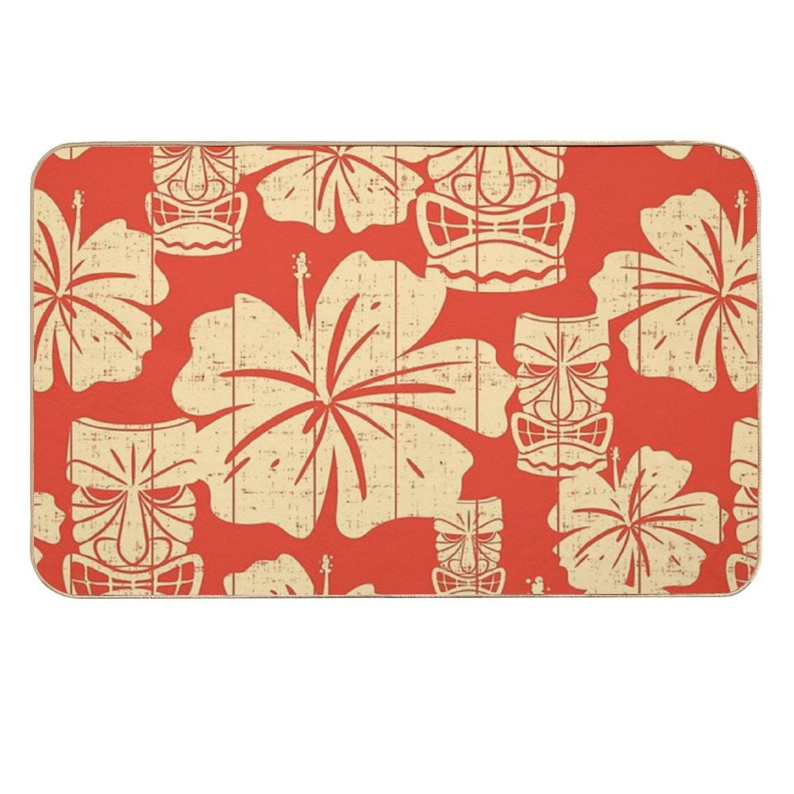 Hawaiian Tiki Pattern on Red  Multi-Purpose Bath Mat