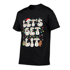 Lets Get Lit Funny Christmas Lights Xmas Pajamas Holiday  Rolled Sleeves T-Shirt