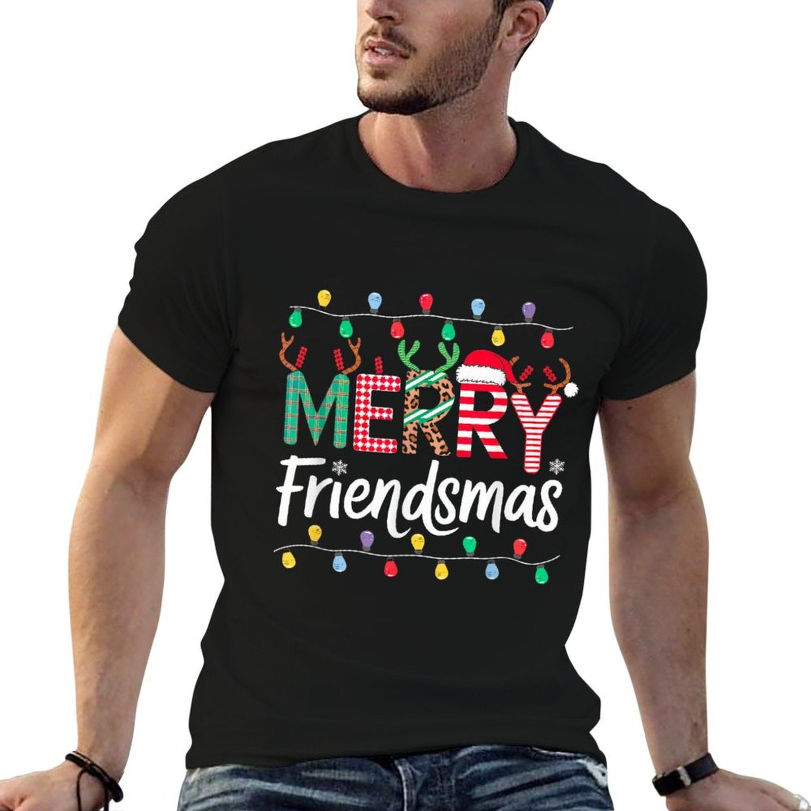 Merry Friendsmas Funny Christmas Friends Party Matching  Wrinkle-resistant T-Shirt