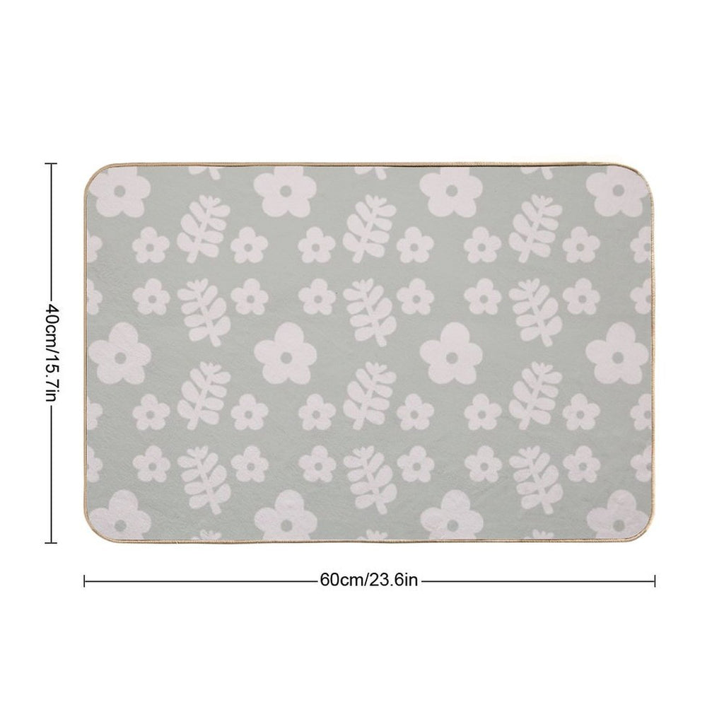 Mid Century Modern Flowers & Leaves, Cute Retro Pattern, Pale Green  Anti-Trip Bath Mat