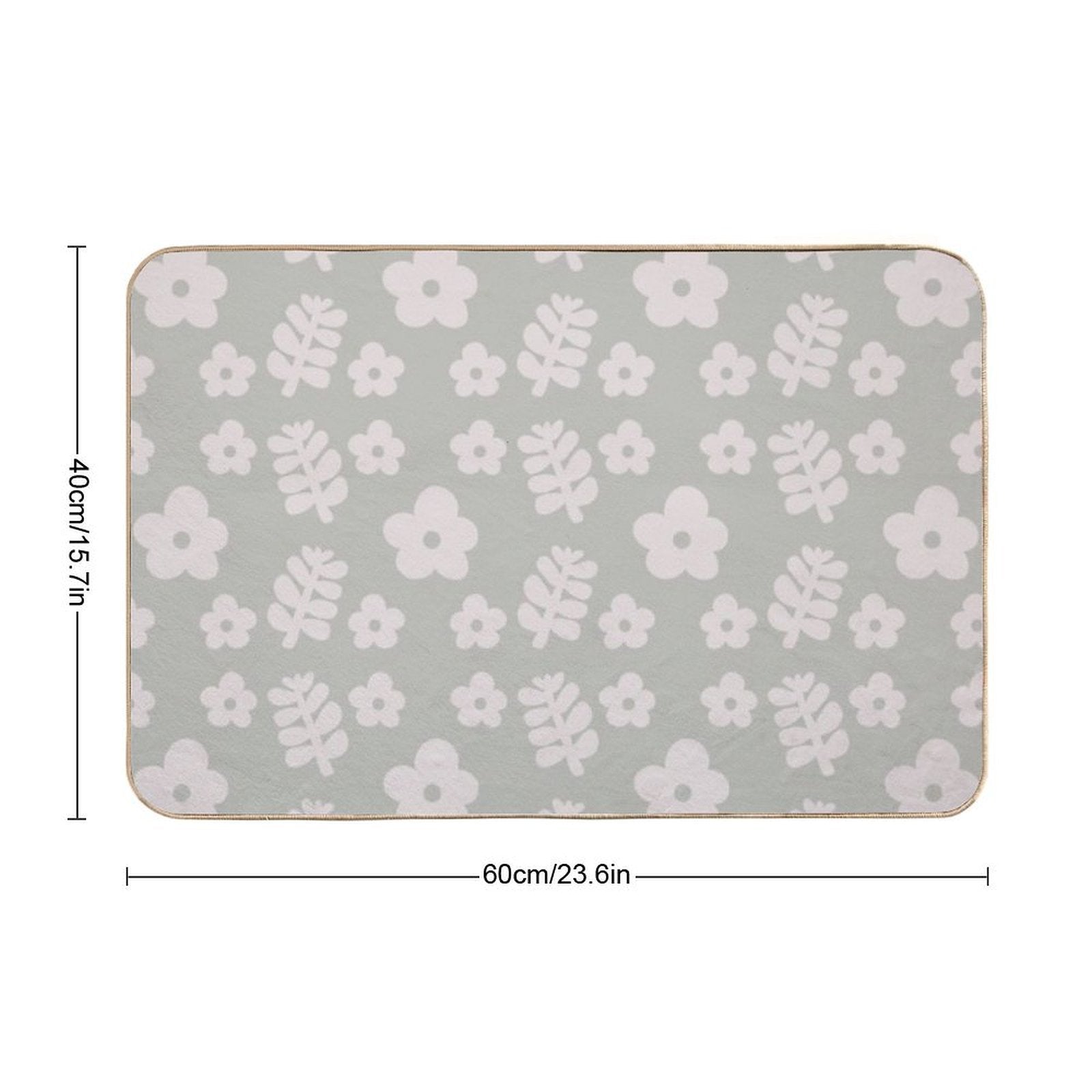 Mid Century Modern Flowers & Leaves, Cute Retro Pattern, Pale Green  Anti-Trip Bath Mat