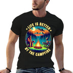 Camping Life Is Better By Campfire Drinking Bigfoot Alien  Easy-care T-Shirt