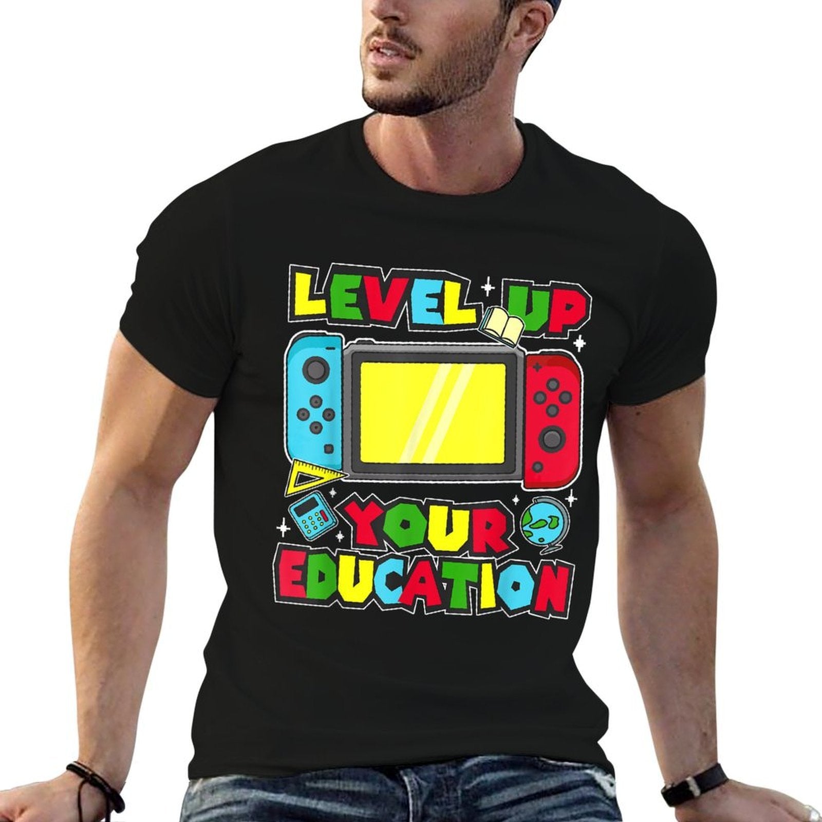 Level Up Your Education Gaming Inspired Teacher Gamers  Summer-ready Fabric T-Shirt