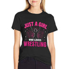 Just A Girl Who Loves Wrestling, Girls  Kids, Wrestler Girl  Ribbed Collar T-Shirt