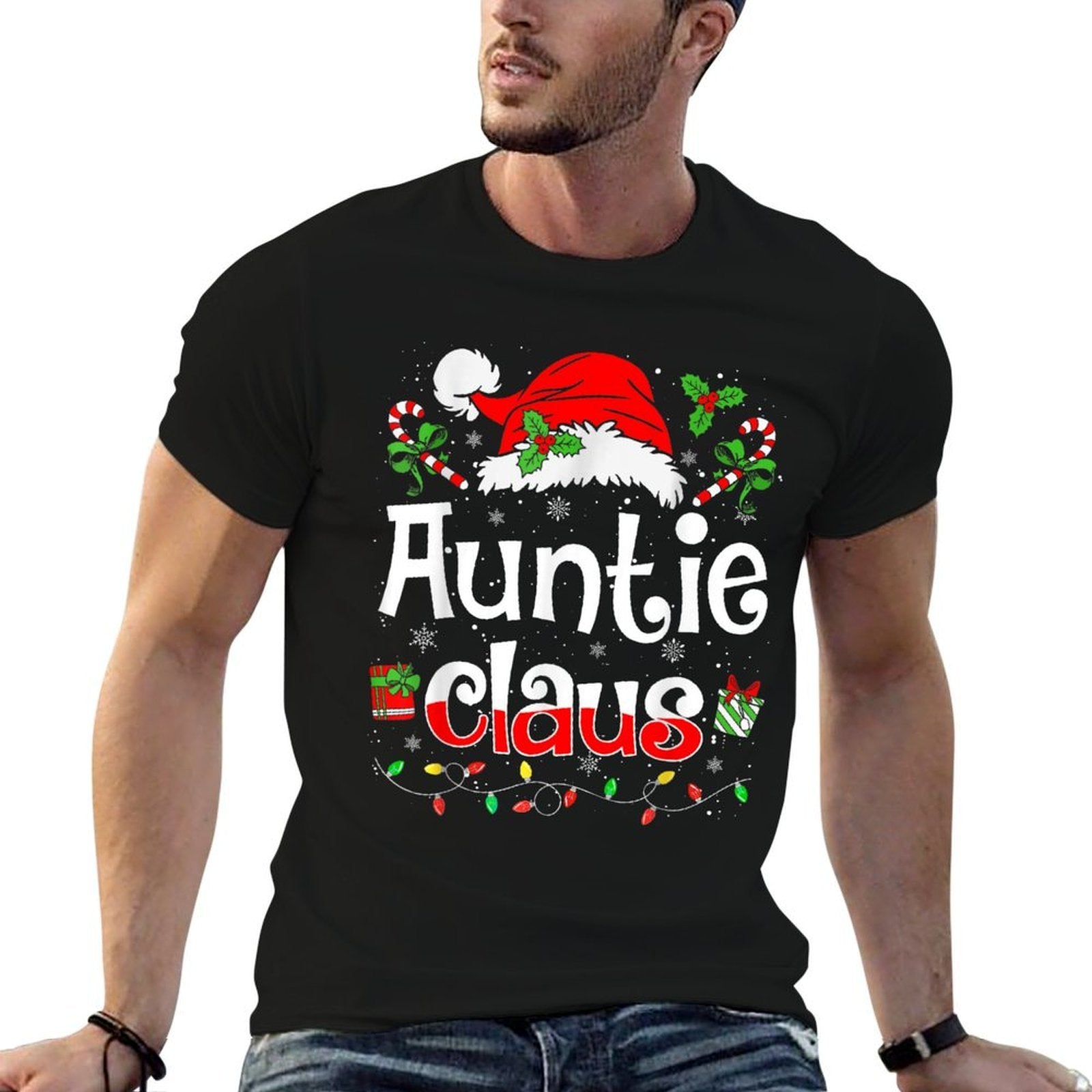 Auntie Claus Christmas Lights Pajama Family Matching  Versatile T-Shirt