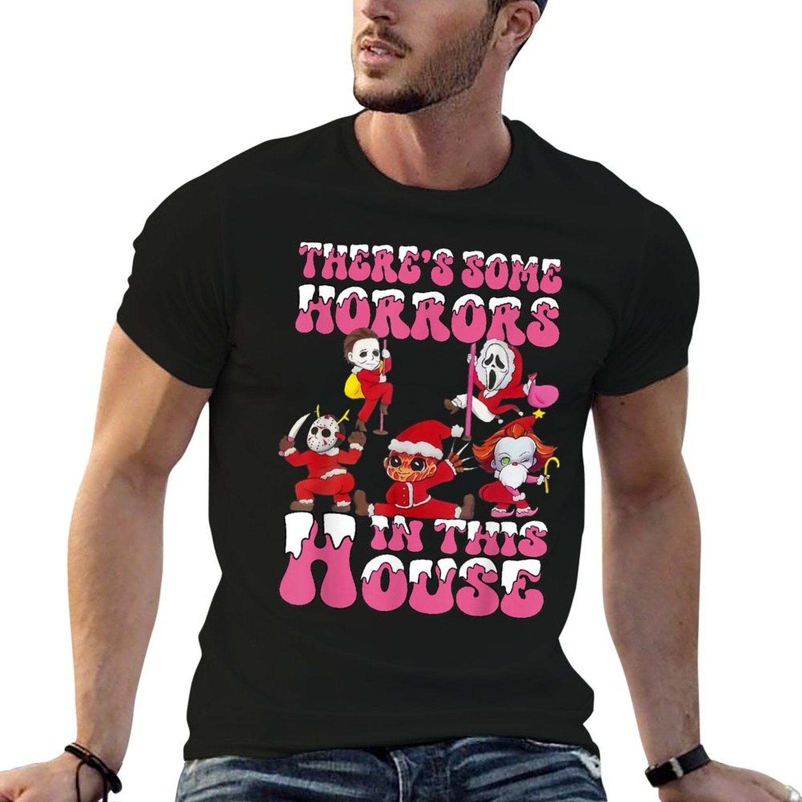 Theres Some Horror In This House Funny Santa Christmas Xmas  Polyester Blend T-Shirt