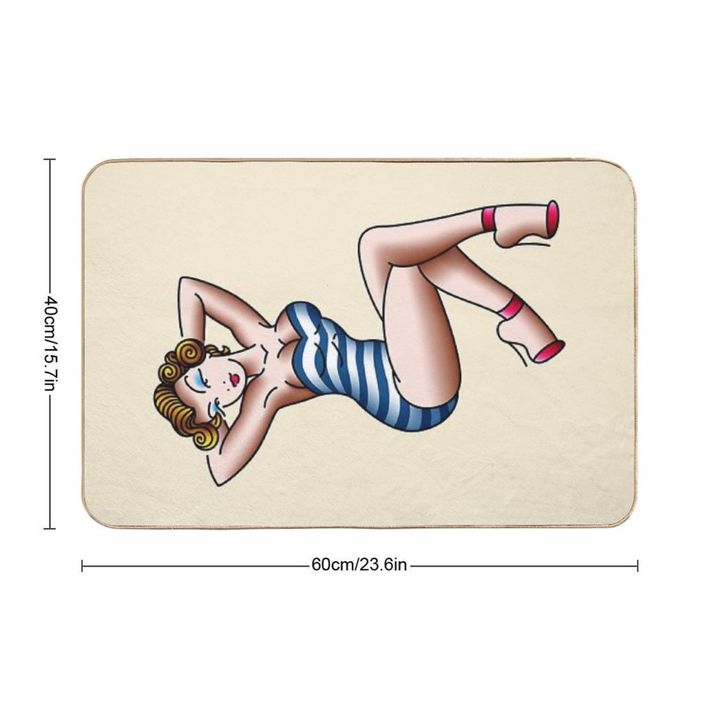 Salty-Dog American Traditional Pin-up Beach Girl Durable Bath Mat