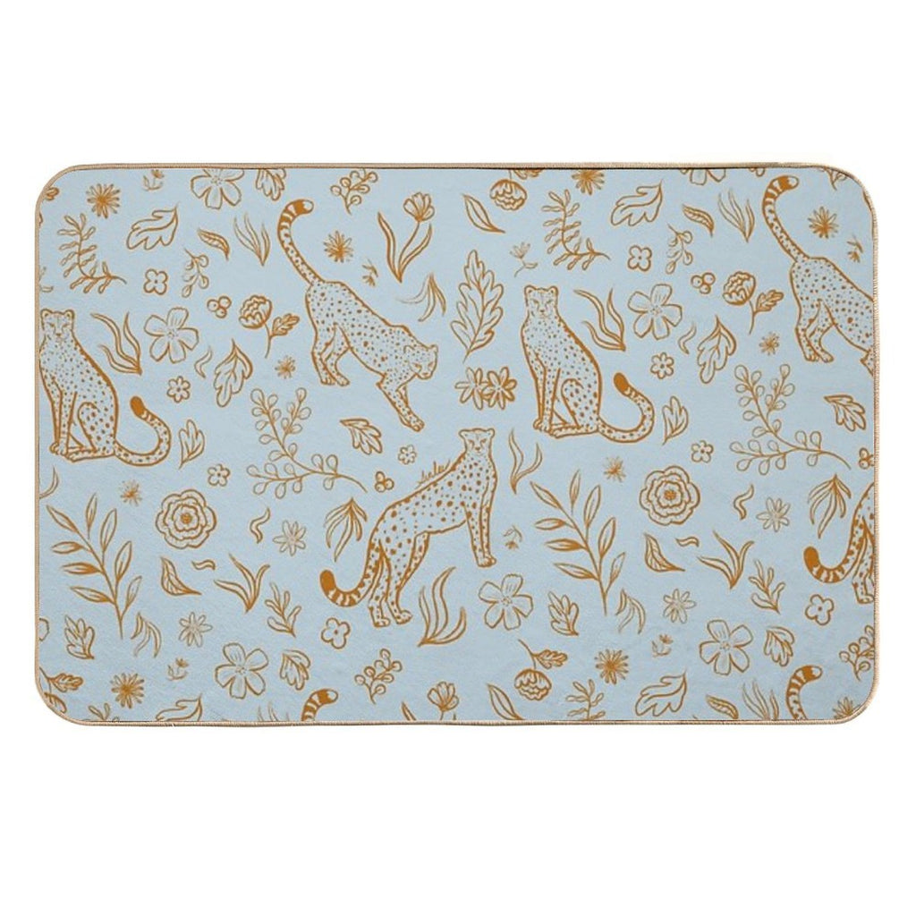Cheetahs And Plants Boho  Easy Maintenance Bath Mat