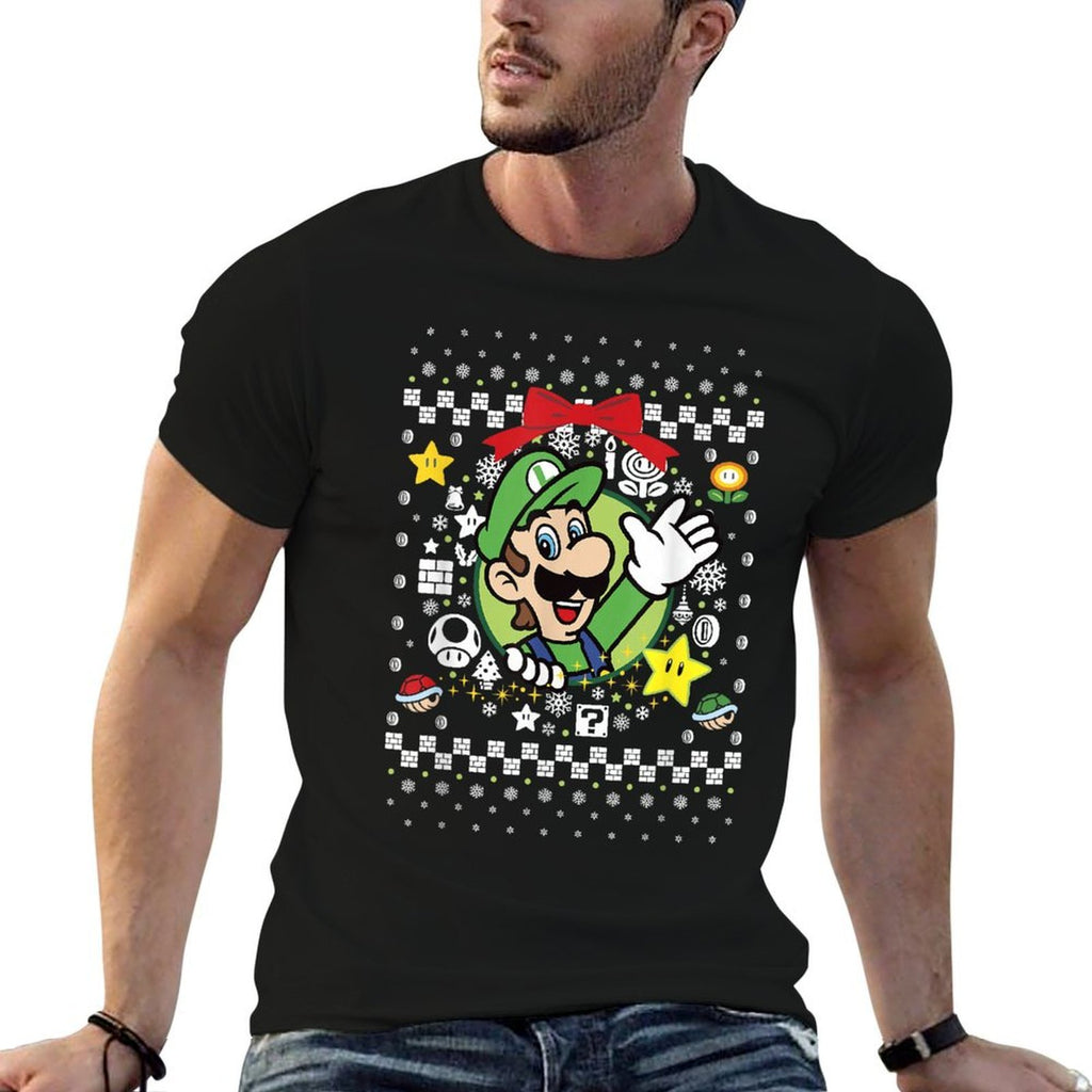 Super Mario Luigi Classic Ugly Christmas Graphic  Easy-care T-Shirt