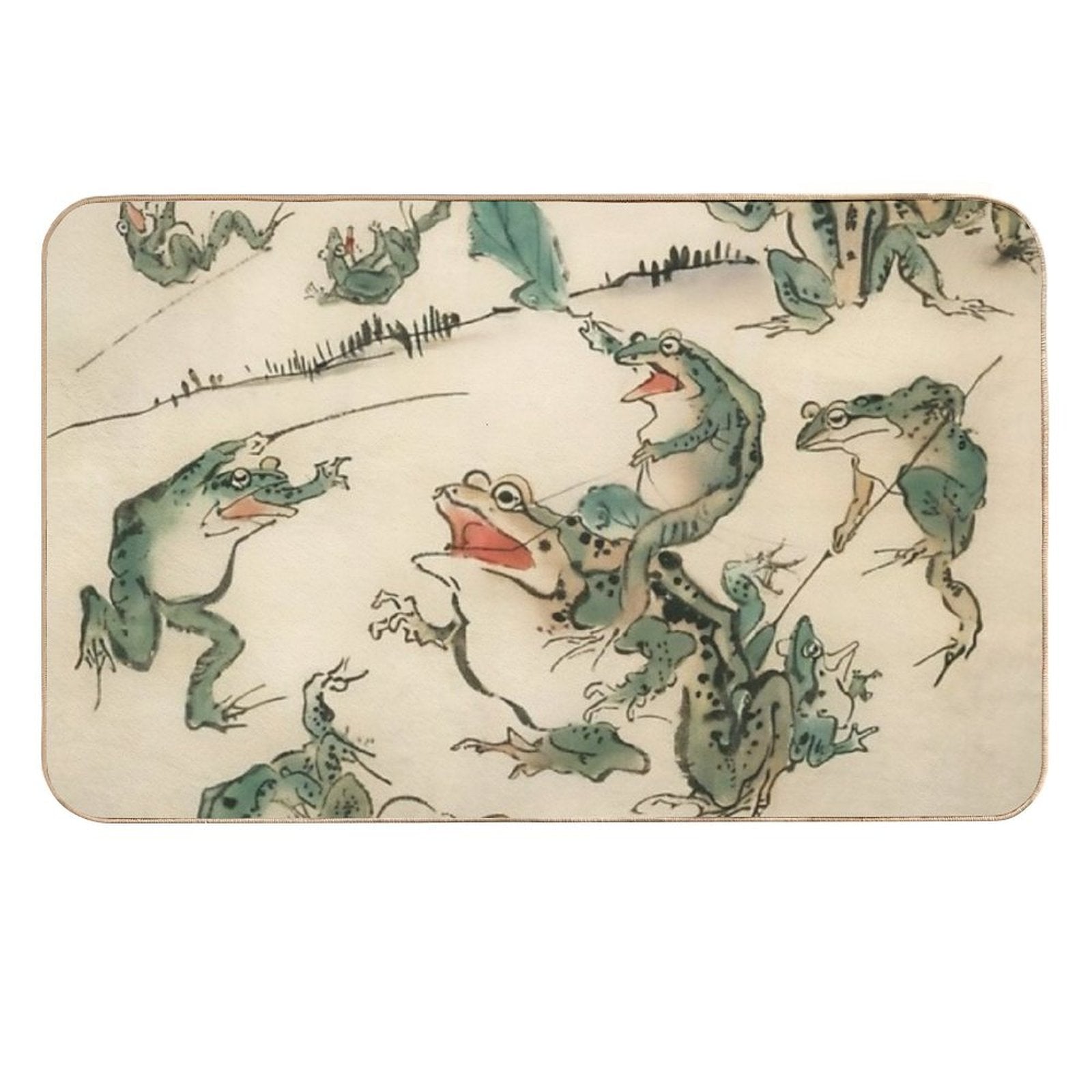 Battle of The Frogs Kawanabe Kyosai  Toxin-Free Bath Mat