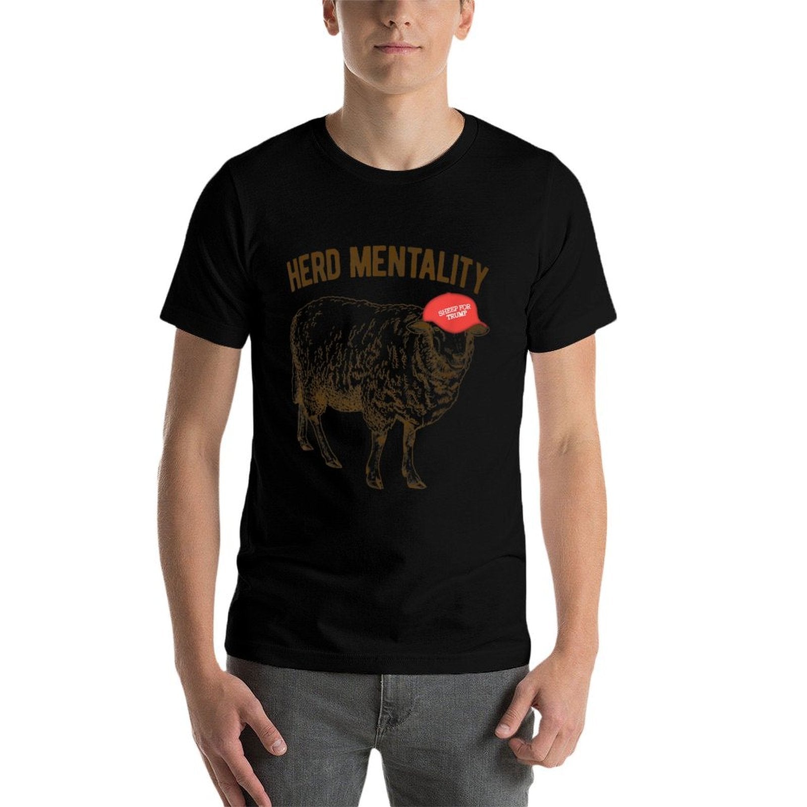 Herd Mentality Sheep for Trump Quote Saying Red Cap Meme  Heathered Texture T-Shirt