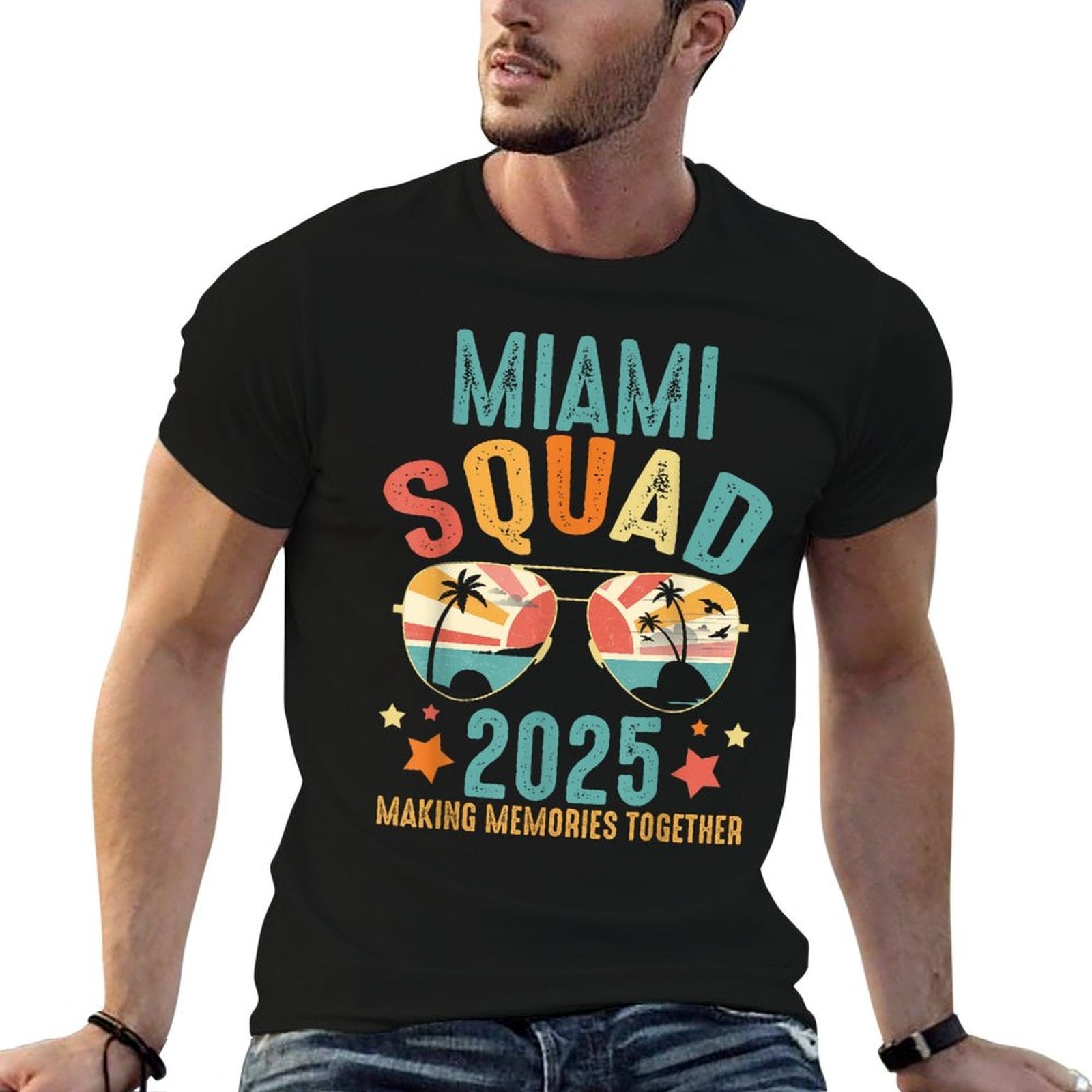 Miami Squad 2025 Funny Groovy Reunion Friends Trip Match  Rolled Sleeves T-Shirt