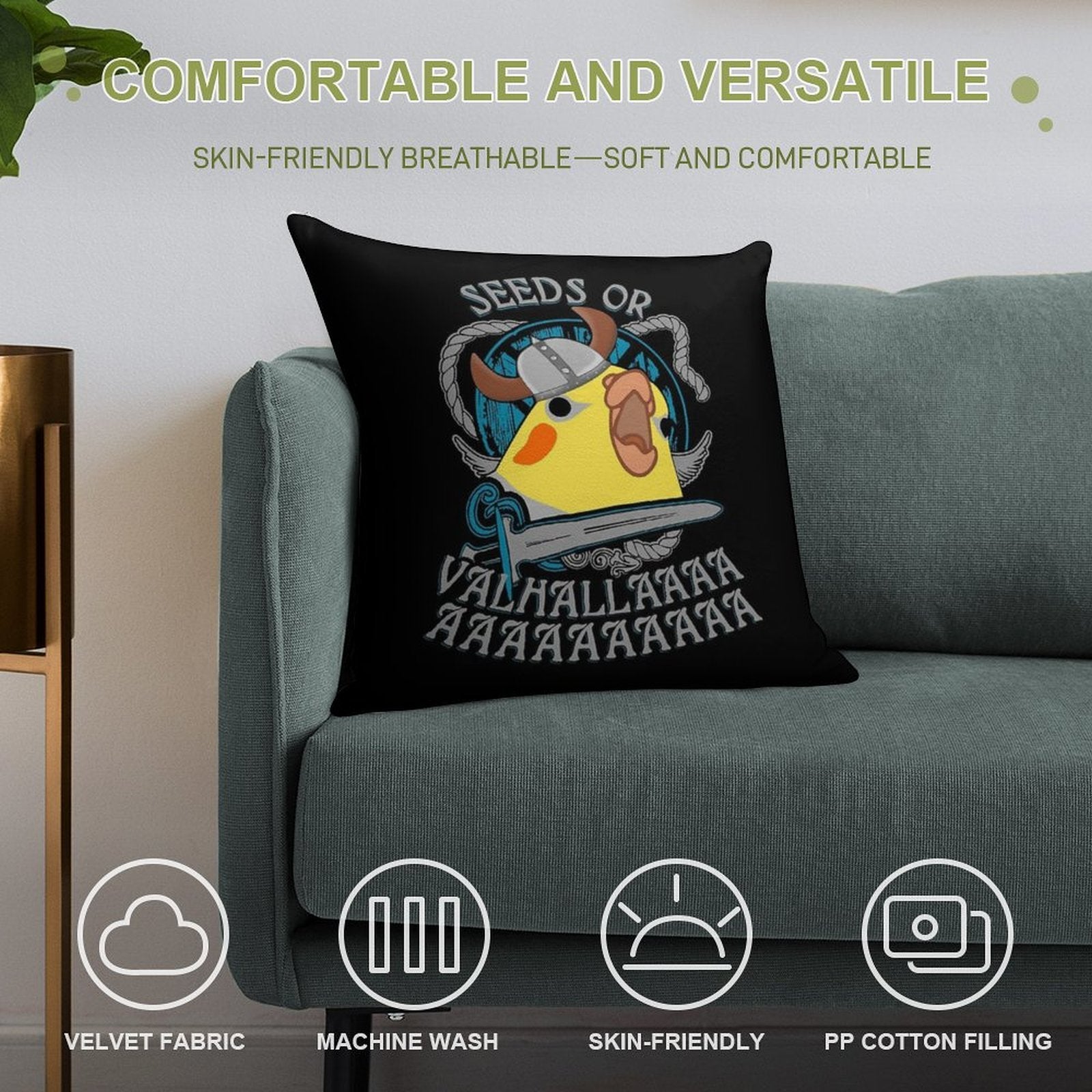 Seeds Or Valhalla - Viking Cockatiel Soft Hidden Zipper Throw Pillow