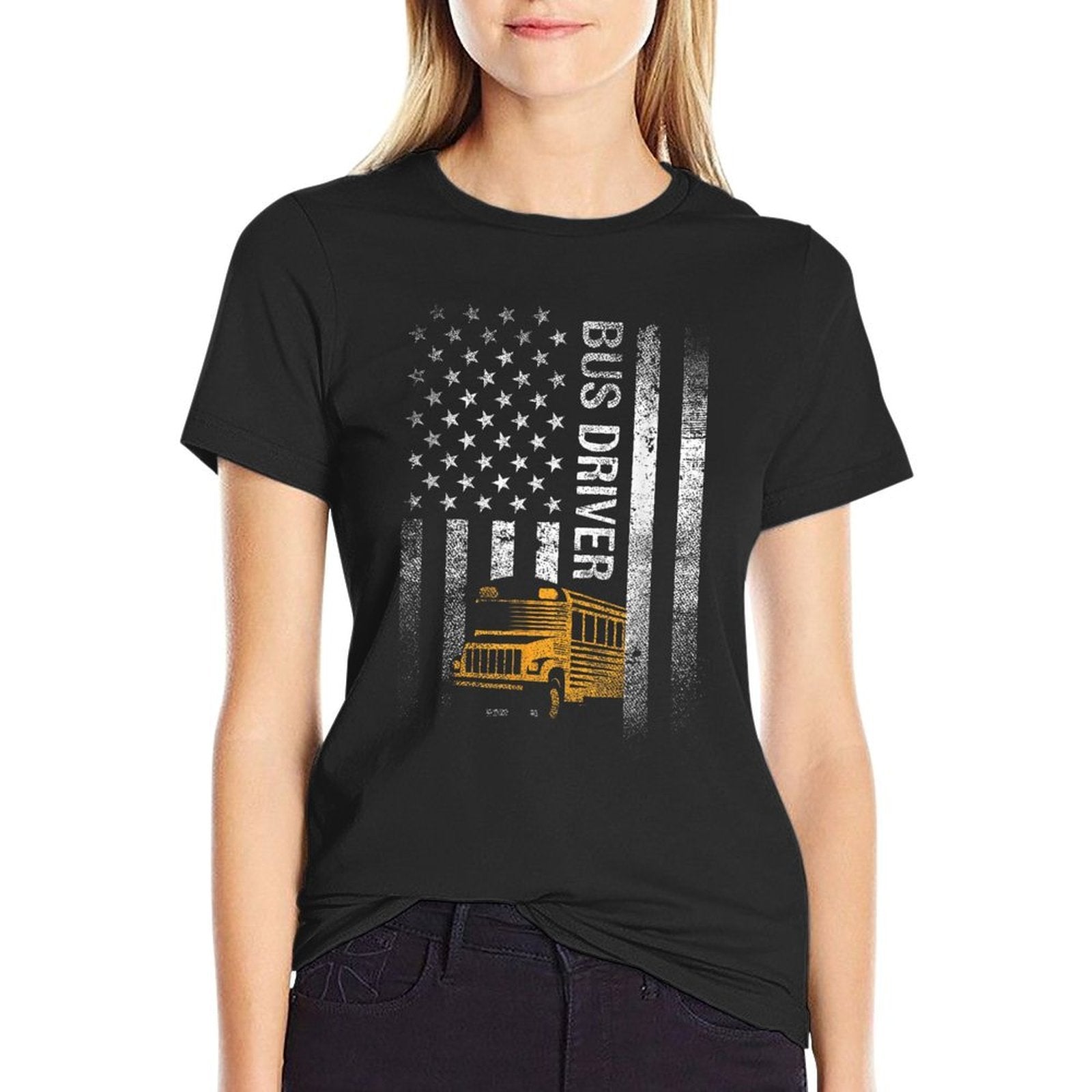 School Bus Driver Usa American Funny Bus Driver Gift  Cotton T-Shirt