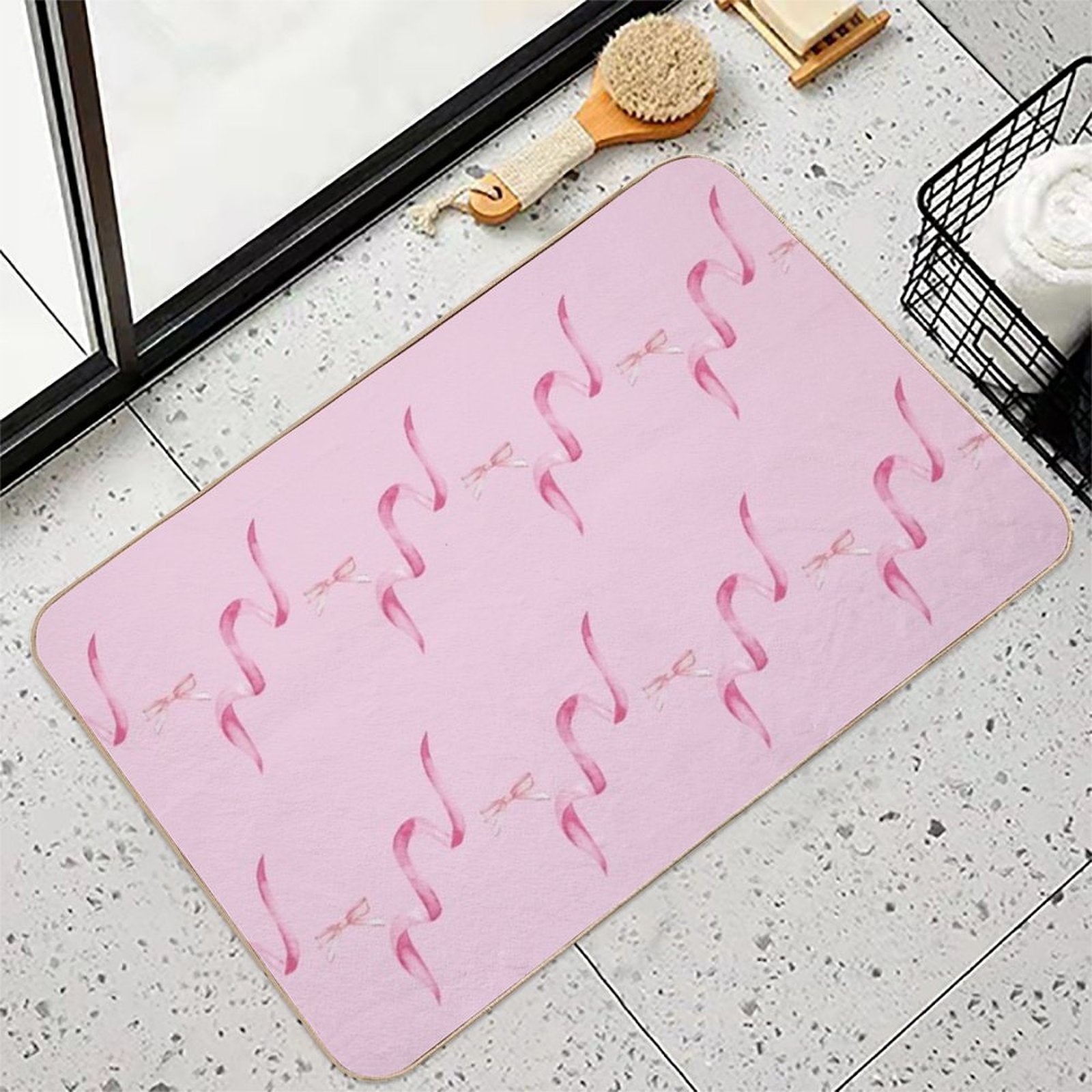 Pink Bows And Ribbons on A Pink Background  Eco-Friendly Bath Mat