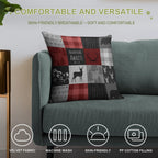 Adventure Awaits Patchwork - Red And Black Woodland Soft Fade-Resistant Throw Pillow