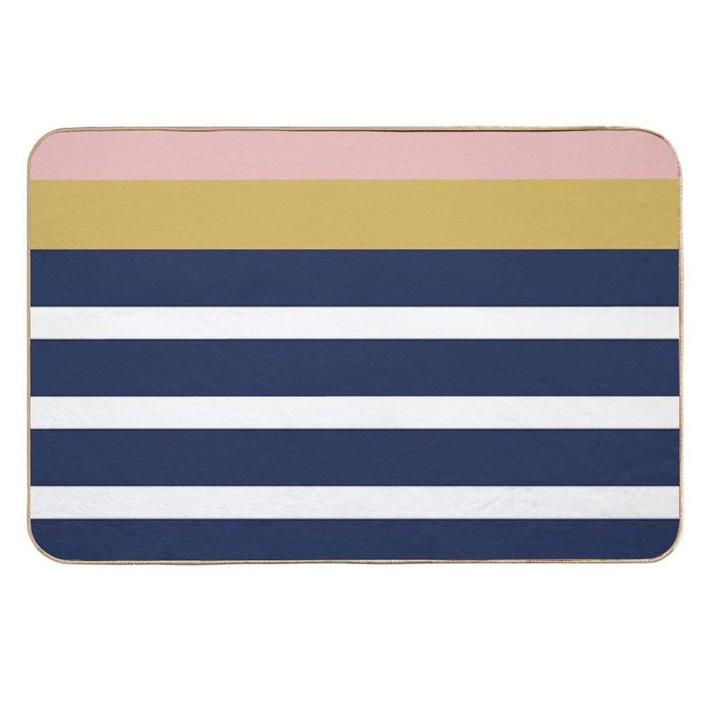 Mixed Stripe Pattern in Navy Blue, Blush Pink, Mustard Yellow, And White  Absorbent Bath Mat