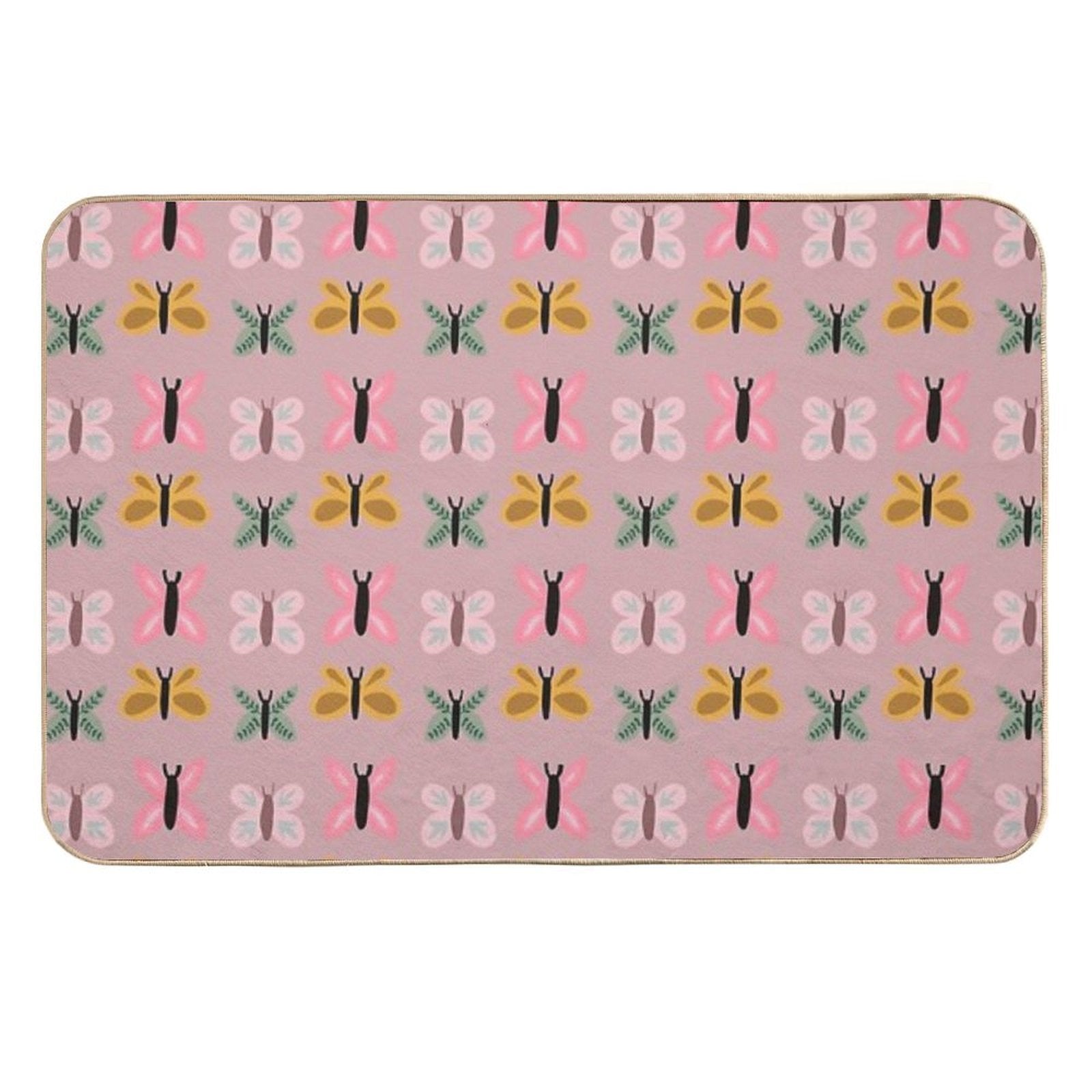 Vintage Pink Butterflies  Fade-Resistant Bath Mat