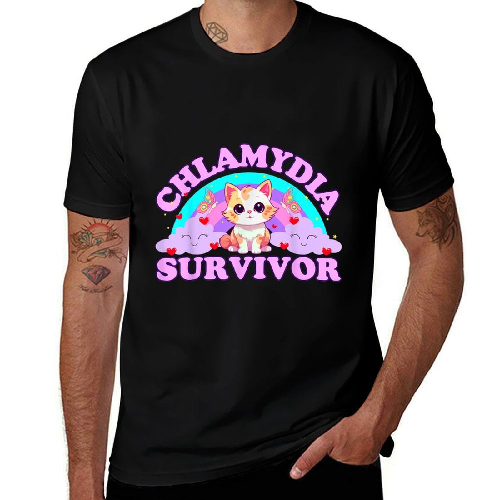 Chlamydia Survivor Cat Meme Funnys for Men Adult Humor  Soft T-Shirt