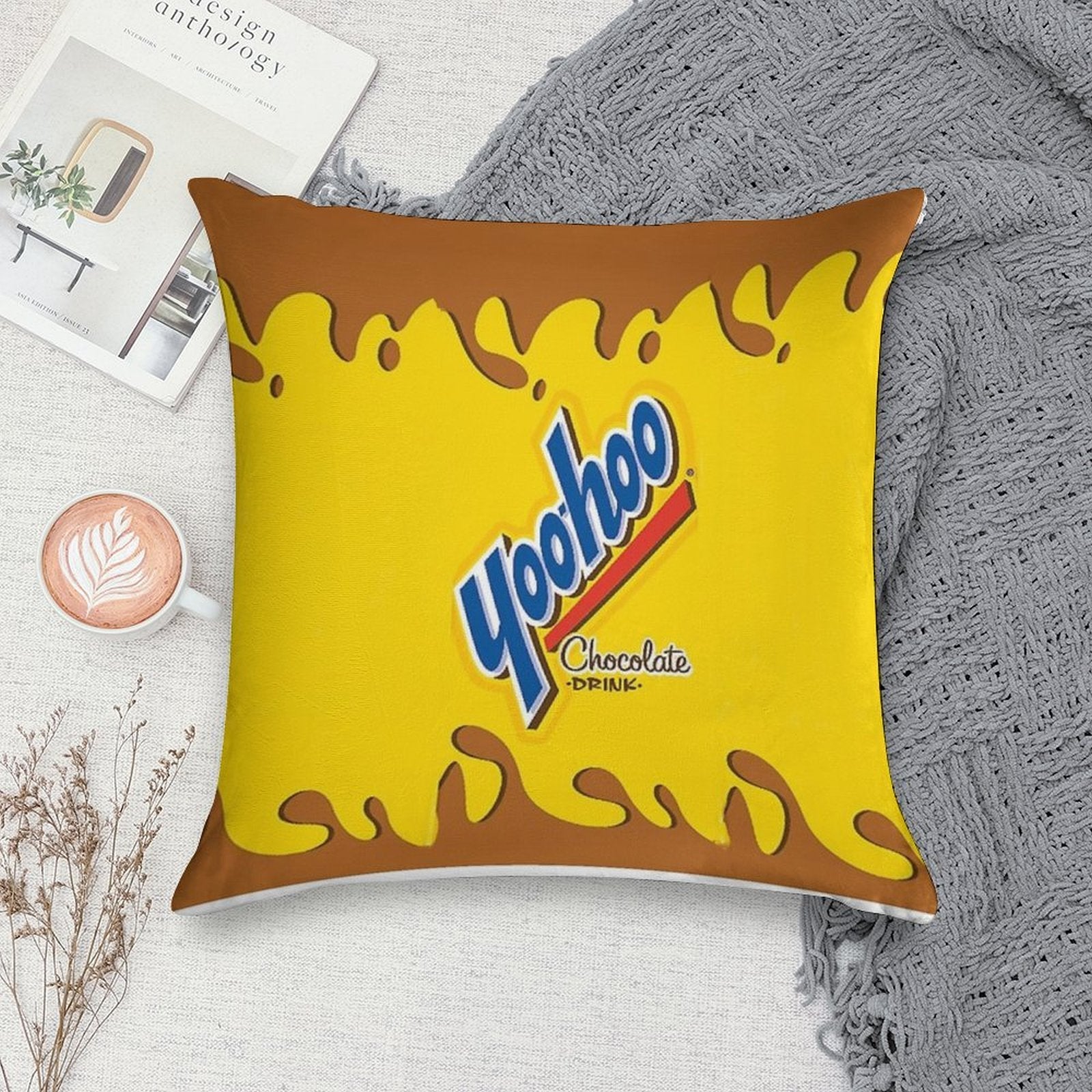 Yoohoo Chocolate Milk Soft Shrink-Resistant Throw Pillow