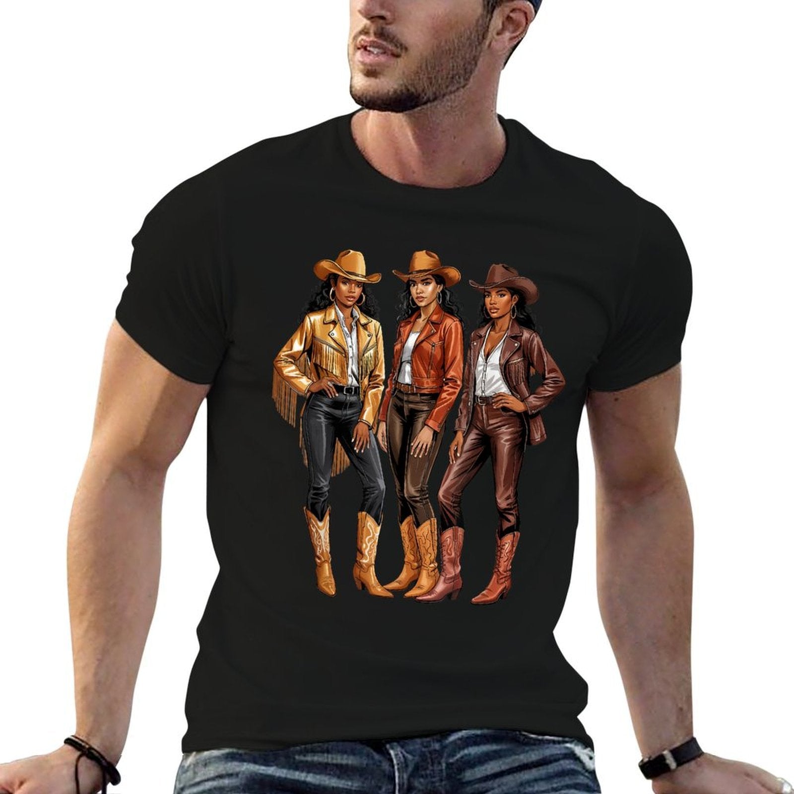 Black African American Cowgirl Western Country Texas Girls  Heathered Texture T-Shirt