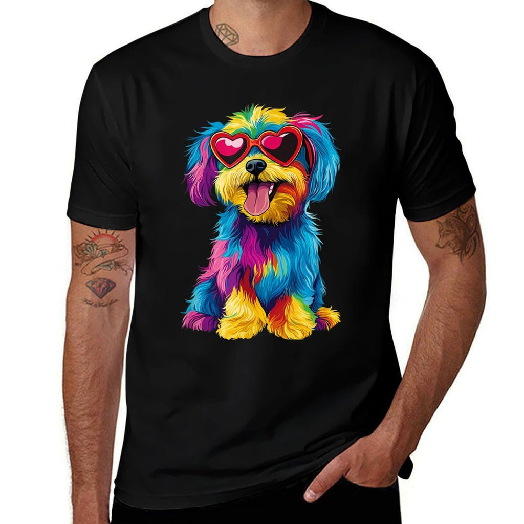 Rainbow Cute Dog Wearing Glasses Heart Puppy Love Dog Funny for Men Women Kids  Wrinkle-resistant T-Shirt