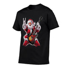 Rock  Roll Christmas Santa Claus Guitar Player  Ribbed Collar T-Shirt