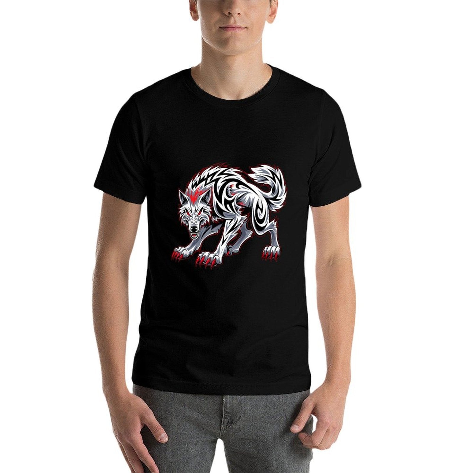 Funny Black Aggressive Wolf Red Eyes Werewolf  Odor-resistant T-Shirt