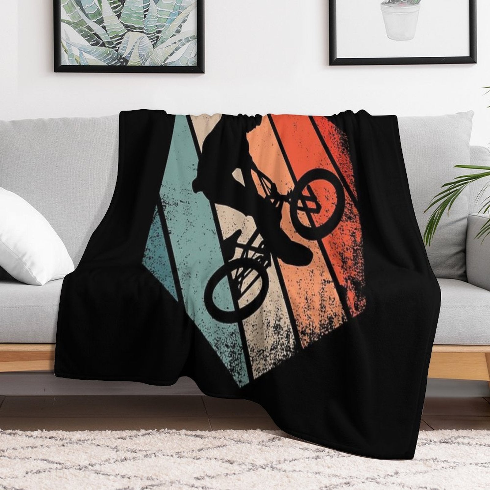 Cool Retro BMX Rider Doing Freestyle Gift-ready Throw Blanket