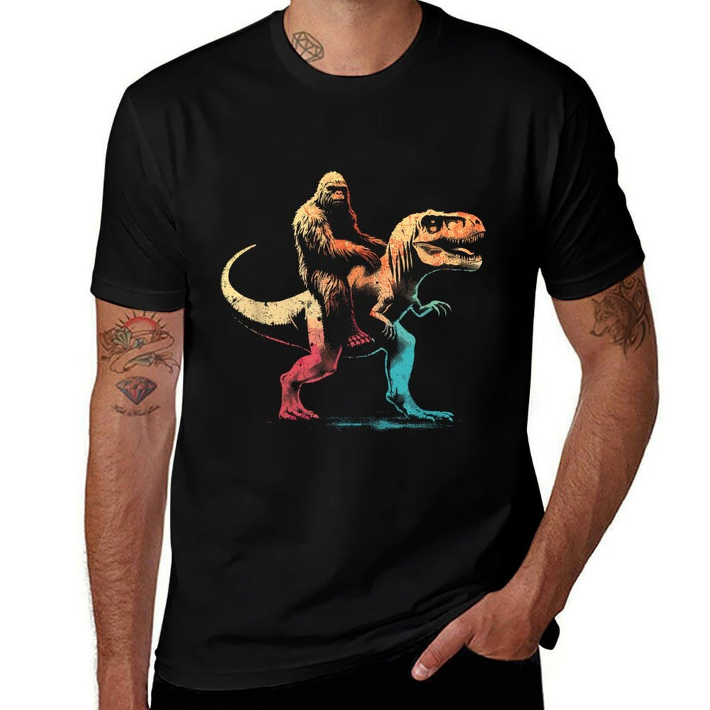Bigfoot Riding A T-Rex - Funny Graphic Dino Sasquatch Lover  Oversized Silhouette T-Shirt