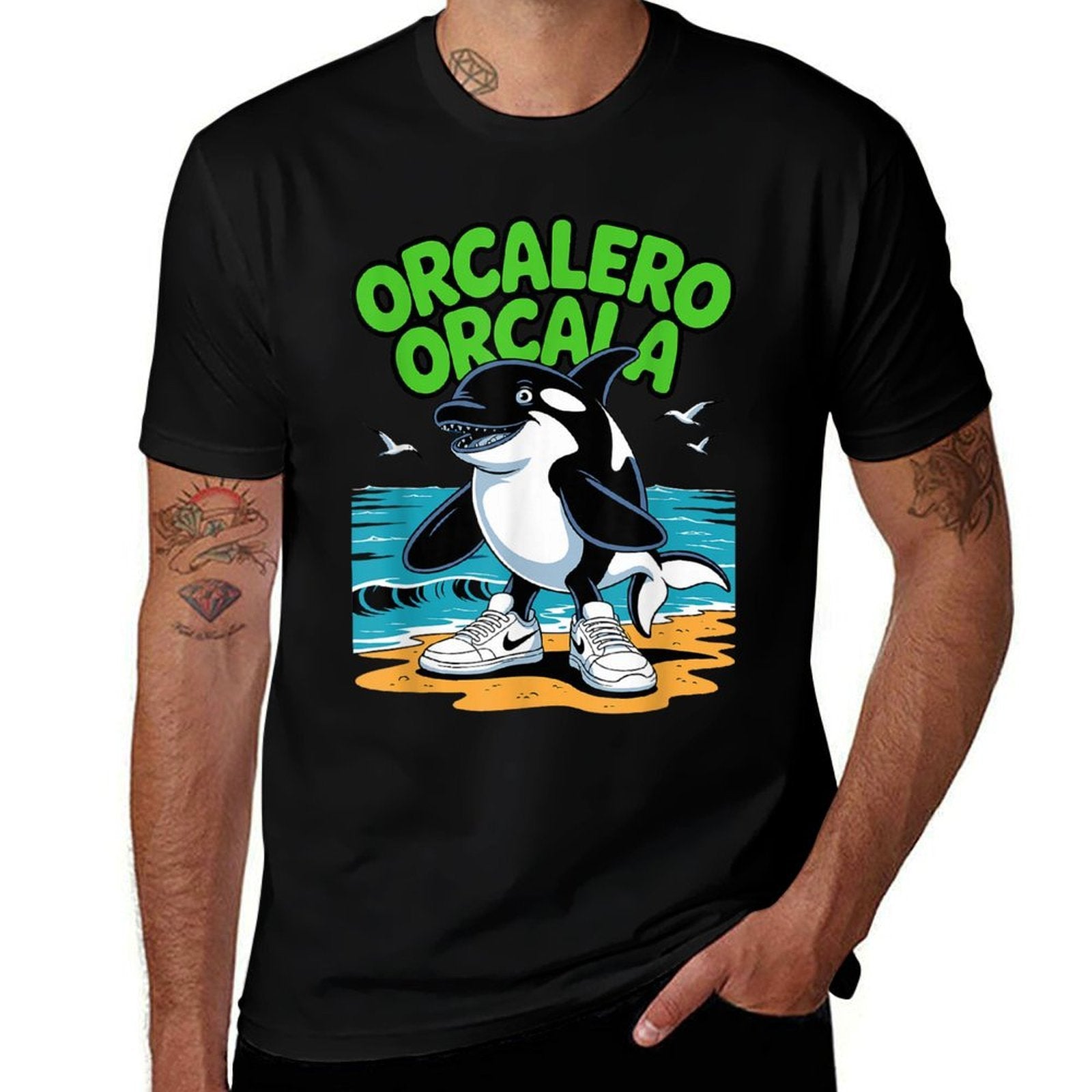 Orcalero Orcala Beach Italian Brainrot Meme  Ribbed Collar T-Shirt