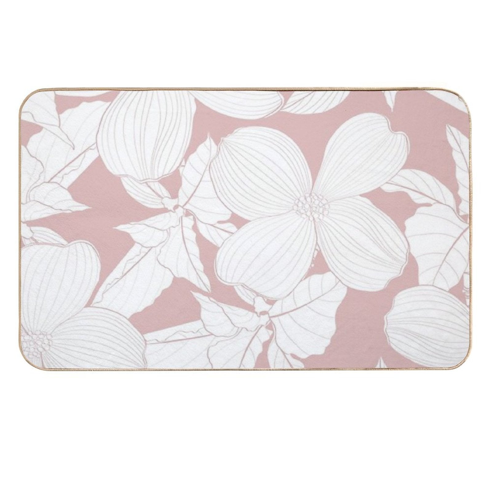 Dogwood Branch with Flowers Seamless Pattern. Cornus Florida.  Line Drawing.  Dirt-Trapping Bath Mat