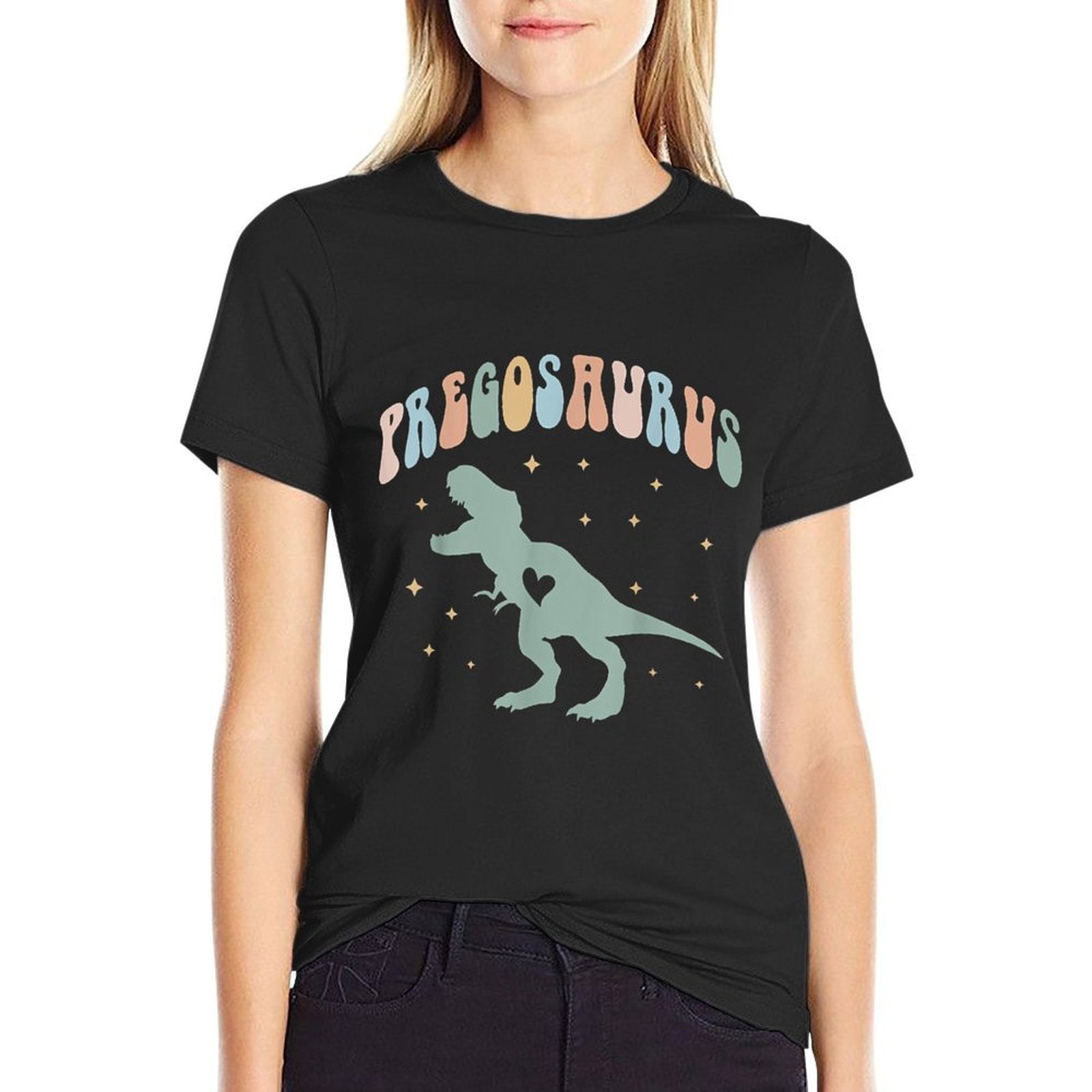 Pregosaurus Cute Retro Mommy Dinosaur Pregnancy Announcement  Fade-proof Color T-Shirt