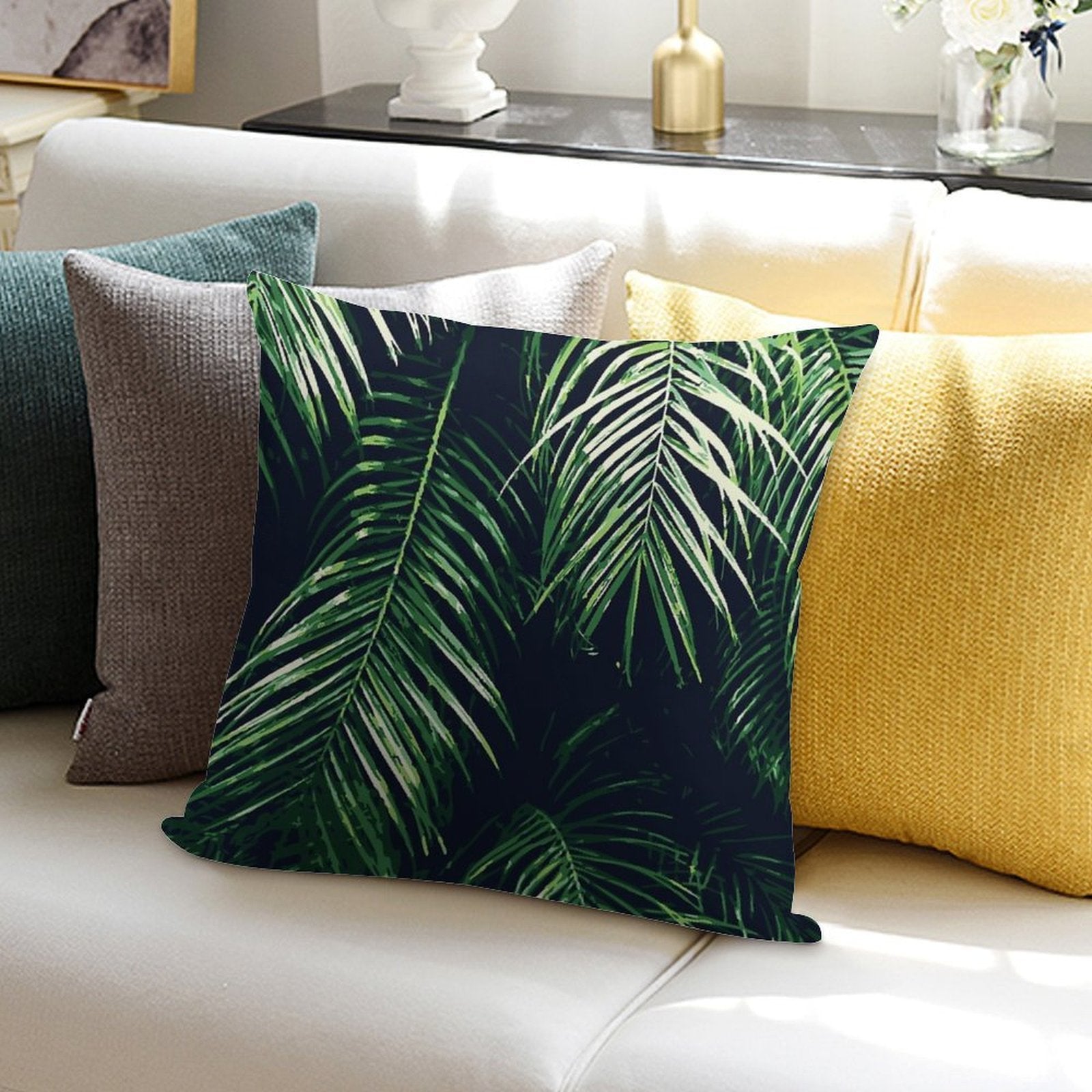 Tropical Palm Leaves Soft Easy Maintenance Throw Pillow