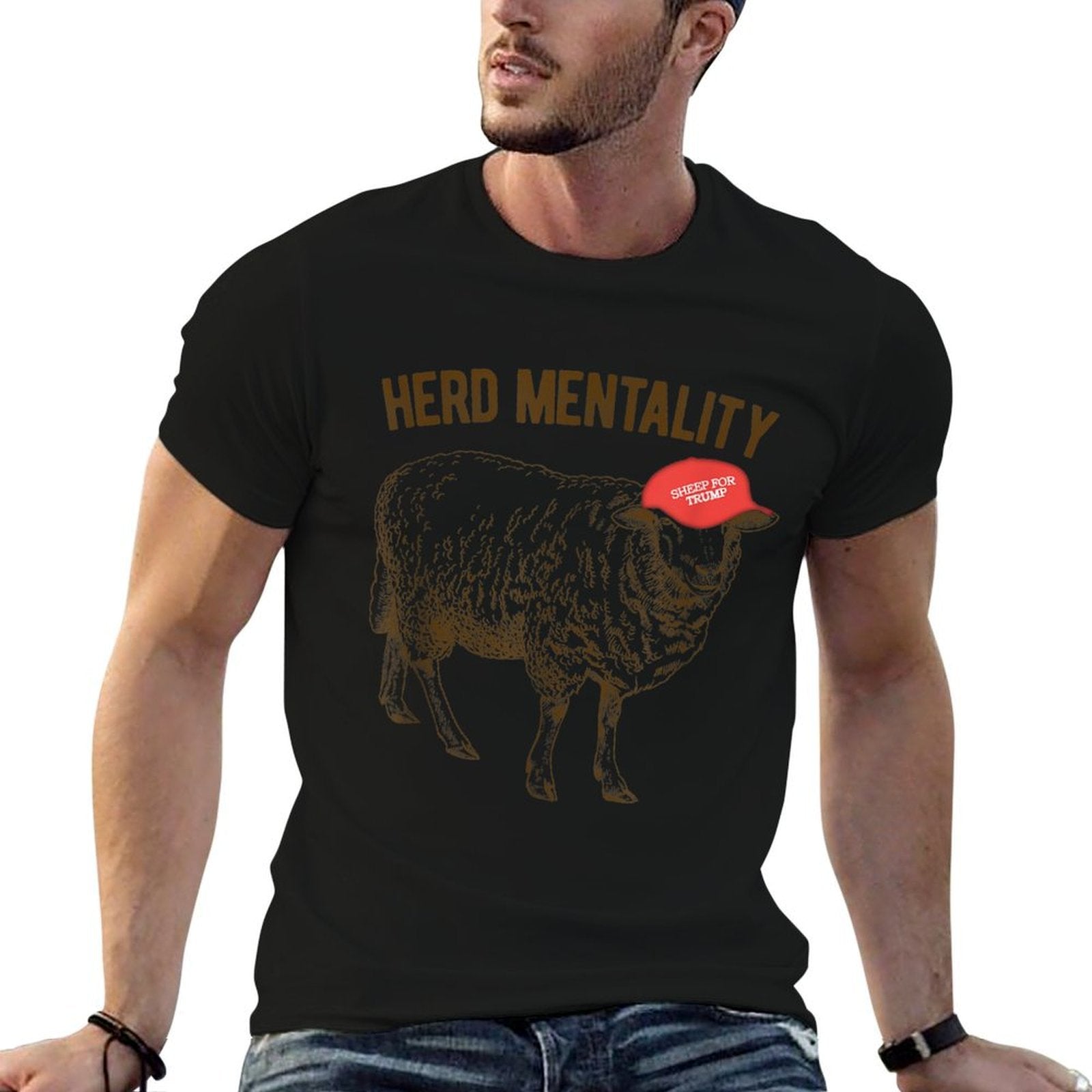 Herd Mentality Sheep for Trump Quote Saying Red Cap Meme  Heathered Texture T-Shirt