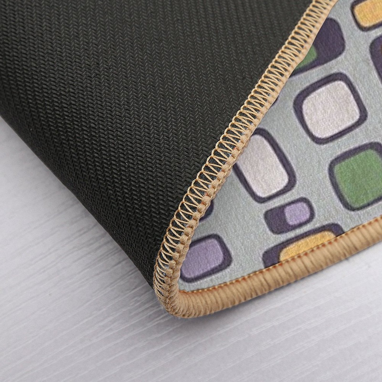 Colorful Retro Mid Century Aesthetic Squares Geometric Pattern Grayish Blue  Anti-Trip Bath Mat