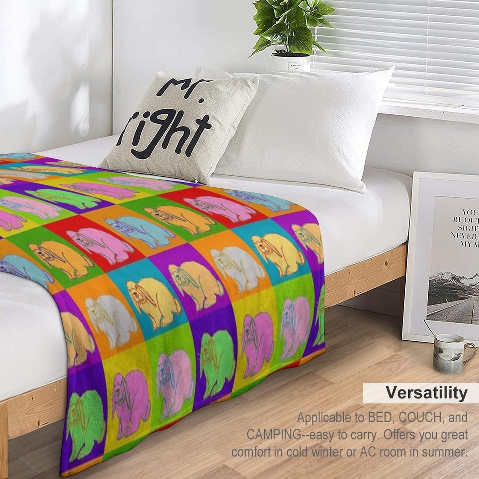 Lop Rabbit, Popart, Holland Lop, Mini Lop, French Lop, Retro, 70s, Original Art, Cute Bunny, 4H, Rabbits, Farm Animals Eco-conscious Throw Blanket