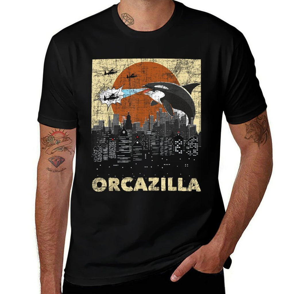 Orcazilla - Whale Lover Ocean Marine Biologist Whales  Ribbed Collar T-Shirt