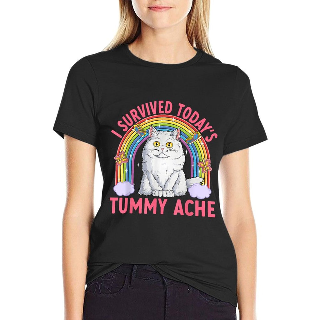 Funny Cat Meme Tummy Ache Joke Humor Cats Men Women Kids  Quick-drying T-Shirt