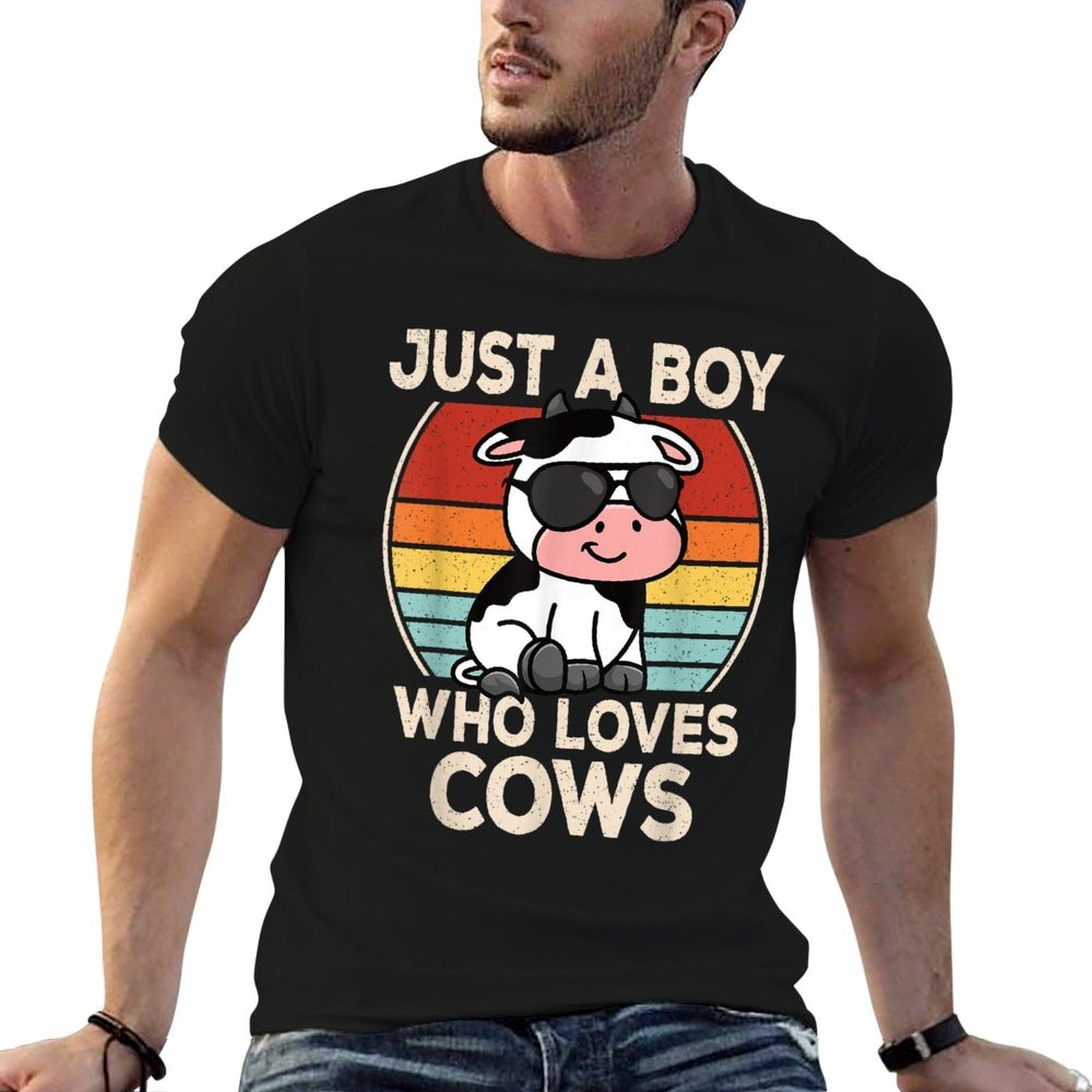 Just A Boy Who Loves Cows Retro Cow Boys Kids  Vintage-inspired T-Shirt