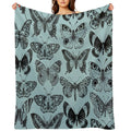 Large Butterfly Vintage Pattern (blue) Travel-friendly Throw Blanket