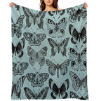 Large Butterfly Vintage Pattern (blue) Travel-friendly Throw Blanket