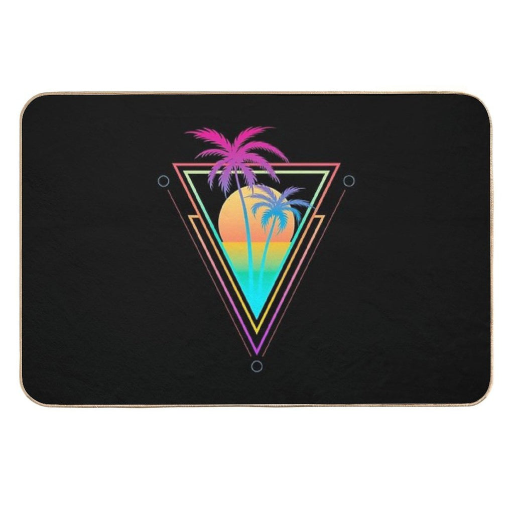Palm Tree Retro 80s Sunset Beach  Easy Maintenance Bath Mat