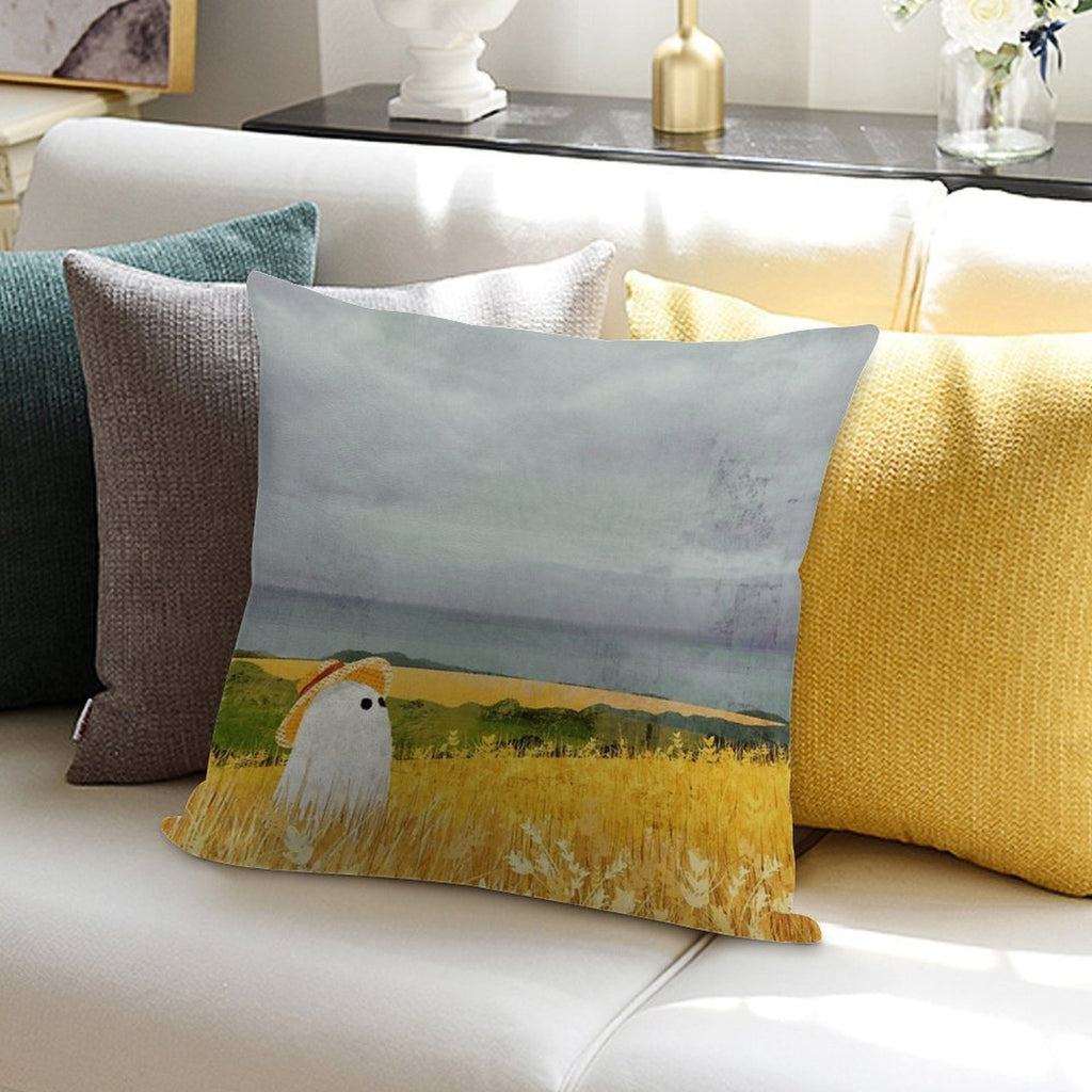 There's A Ghost in The Wheat Field Again... Soft Luxury Feel Throw Pillow