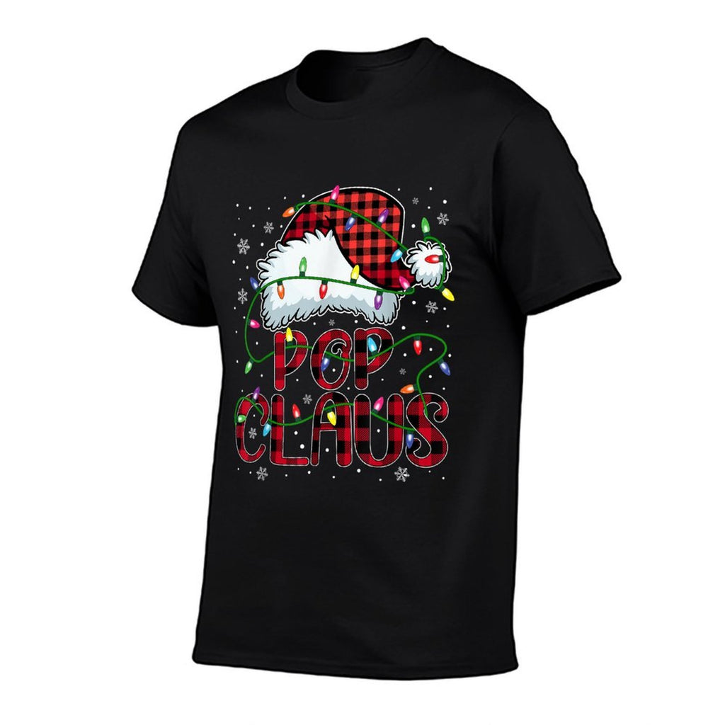 Mens Merry Christmas Buffalo Plaid Red Santa Hat Pop Claus  High-quality Stitching T-Shirt